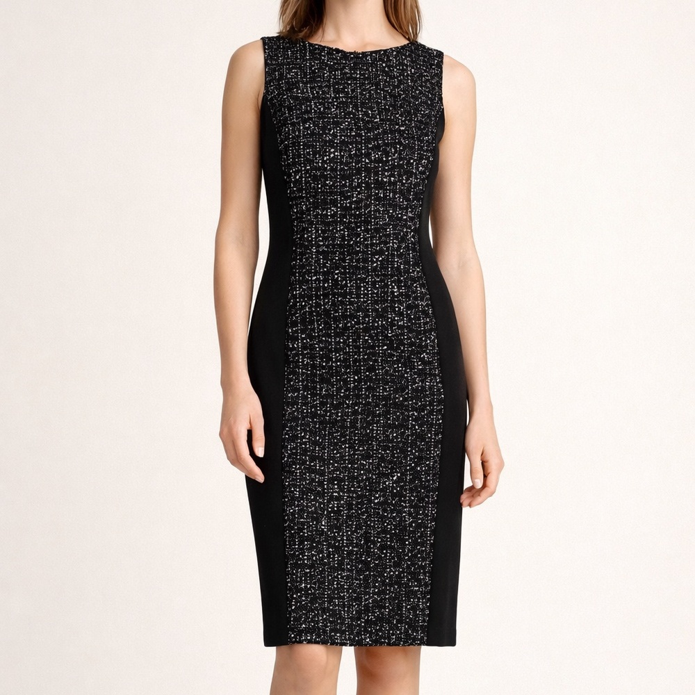 Escada Black Tweed Sequin Sheath Dress Sleeveless EU 36 US 4 Panel Dress